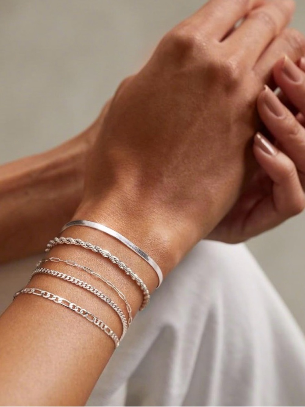 NWT~ 5pc Silver 925 Non Tarnish Waterproof Adjustable Bracelet Set